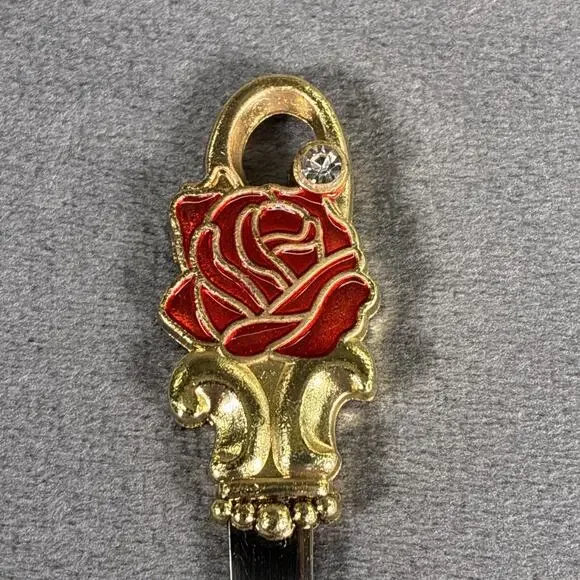 Elegant Tea Cup Glass Coffee Mug Enamel Rose Flower Butterfly ARC and Spoon - Picture 9 of 16